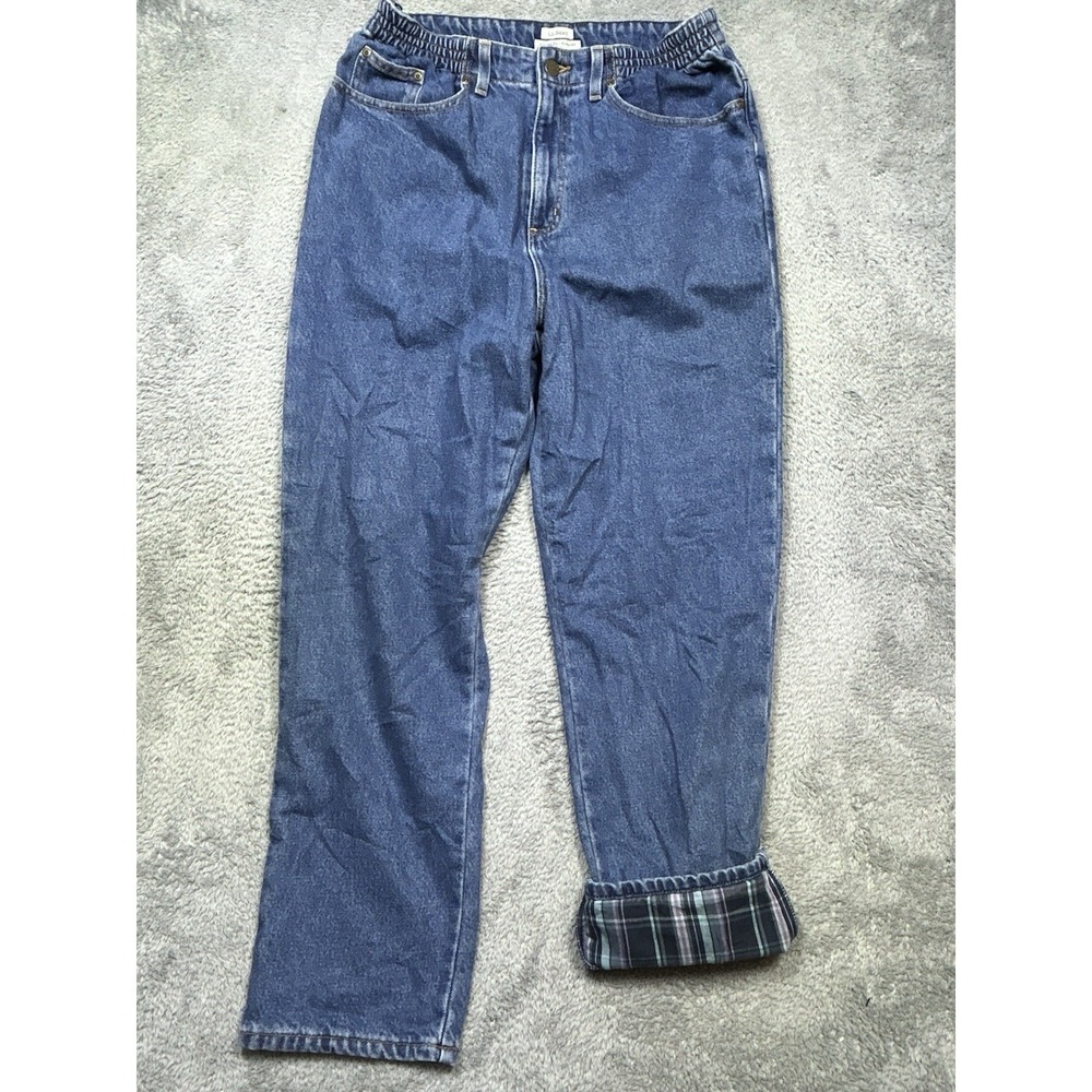 LL Bean Jeans Womens 12 Blue Flannel Lined Tapered Leg Original Fit Relaxed NWOT
